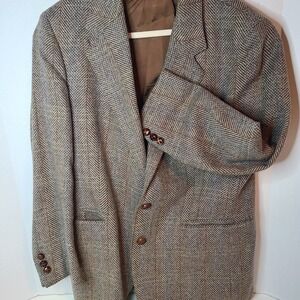 Egon Von Furstenberg Tweed Blazer Leather Buttons 40  Made In Italy